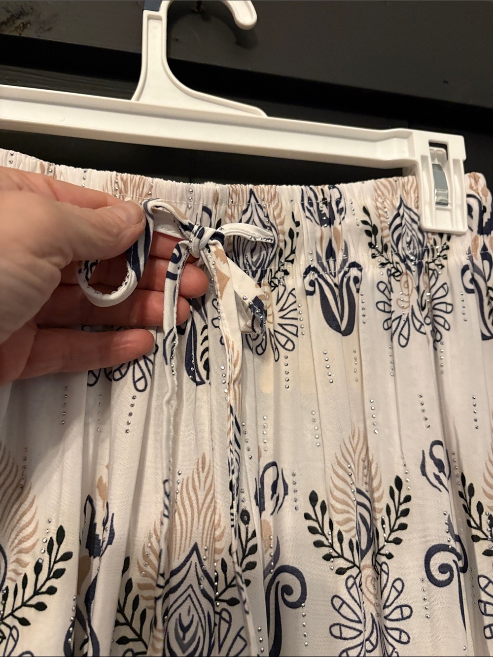 Wide Leg Printed Palazzo Pants - Navy & Cream - Picture 5 of 6